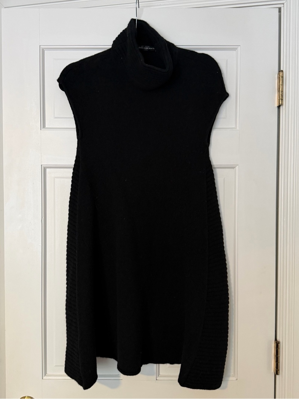 Balenciaga Black Sleeveless Turtleneck 100% Wool Dress Made in France